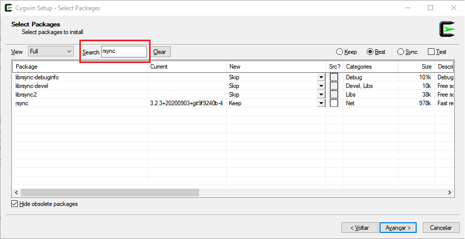 Figura 2. Pesquisa pelo pacote rsync.